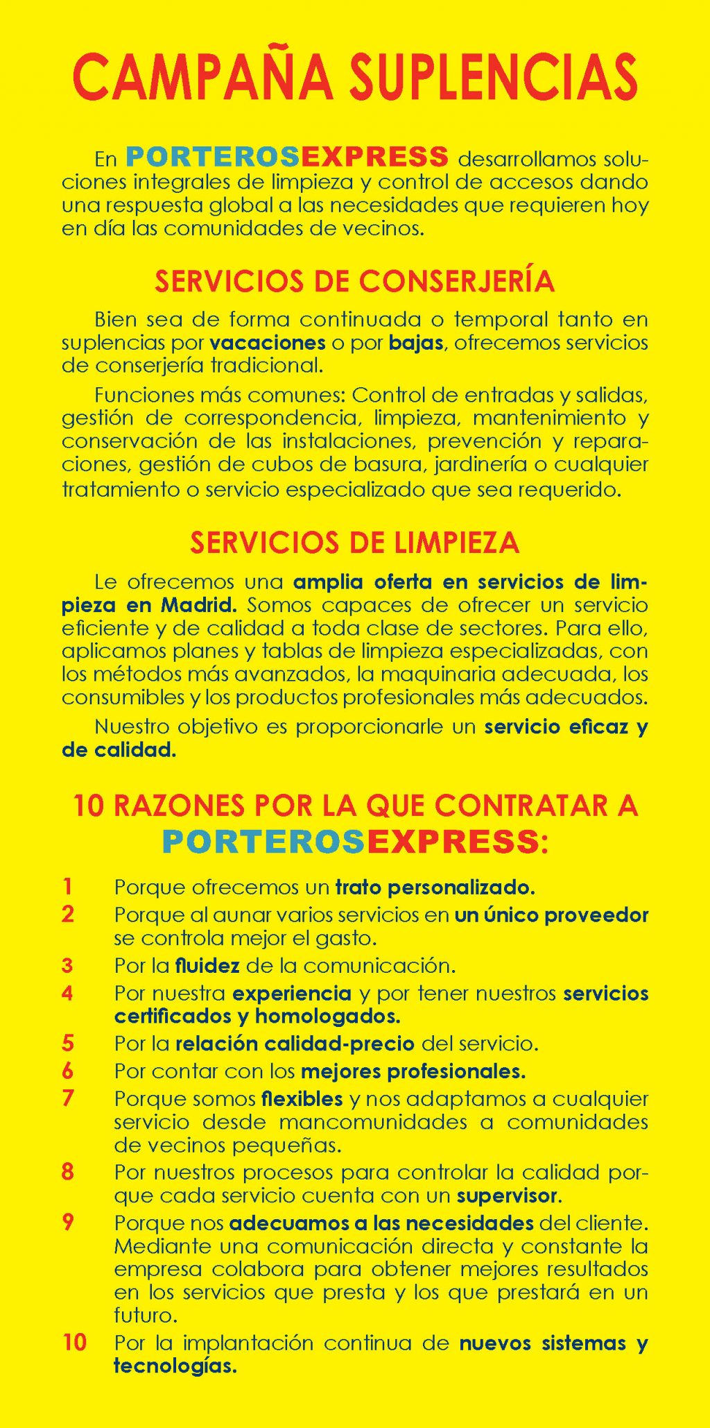 Servicios de conserjería y limpieza